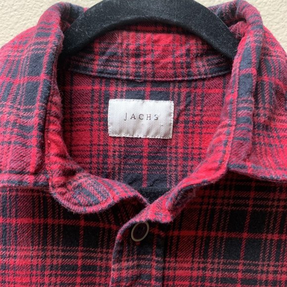 Jachs Men's XLT Red & Black Plaid Heavy Cotton Flannel Shirt Shacket 32” length - Picture 4 of 8